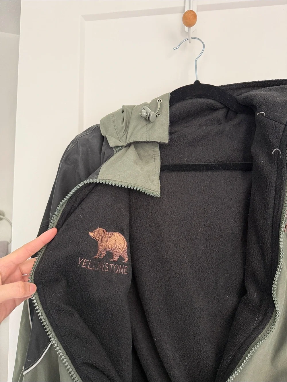 Yellowstone Reversible Hooded Rain Jacket in Olive Green and Black